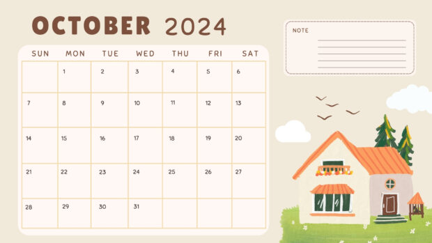 Simple October 2024 Calendar Desktop Wallpaper 1080p.