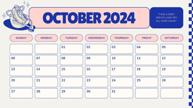 Simple October 2024 Calendar Desktop Wallpaper.