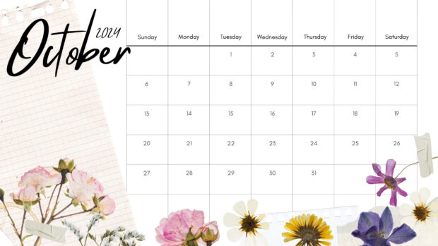 Simple October 2024 Calendar Desktop Wallpaper HD.