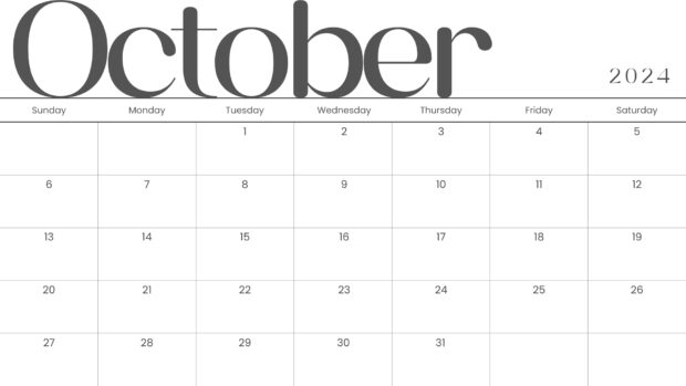 Simple October 2024 Calendar Desktop Wallpaper for Windows.