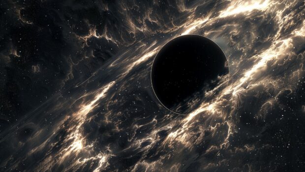 Space 1080p background with An artistic black hole with light bending around its event horizon wallpaper.