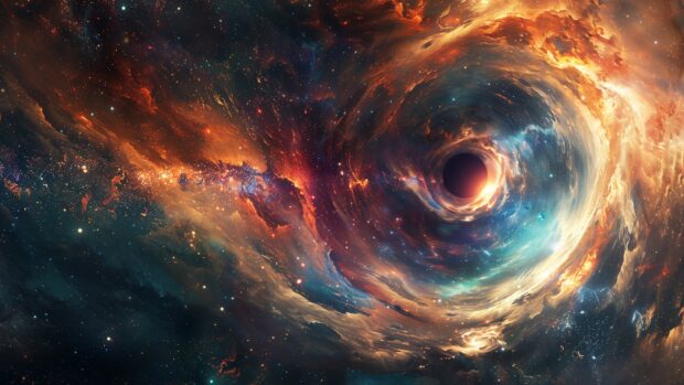 Space Desktop Wallpaper HD with An artistic depiction of a wormhole in space with swirling lights and colors.