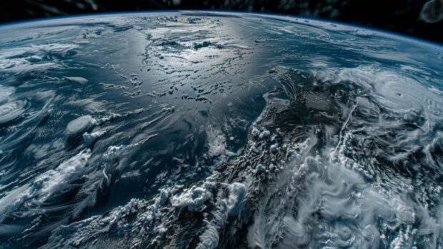 Space Wallpaper HD 1080p with A high resolution image of Earth from space, with detailed cloud formations and continents visible.