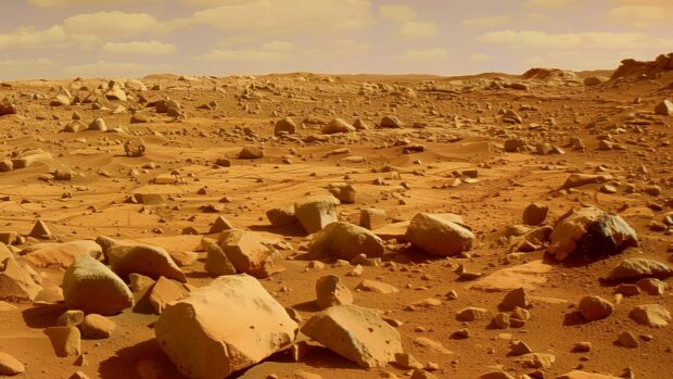Space Wallpapers 1920×1080 with a close up view of Mars surface, highlighting its red rocks and rugged terrain.