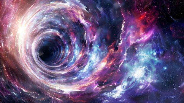 Space desktop background HD with An artistic wormhole in space wallpaper with swirling lights and colors.