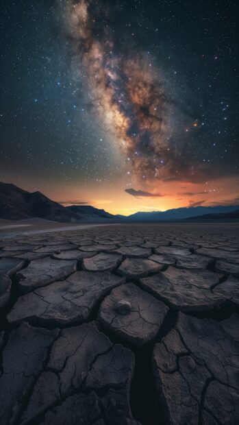 Space iPhone wallpaper with a breathtaking view of the Milky Way galaxy from a dark desert landscape.