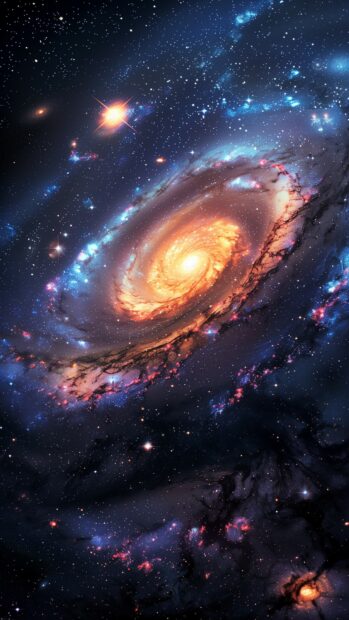 Space iPhone wallpaper with a stunning image of a spiral galaxy with vibrant colors and intricate details.