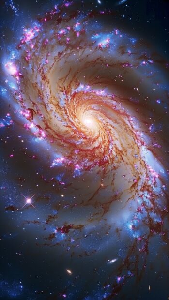 Space wallpaper for iPhone with a stunning image of a spiral galaxy with vibrant colors and intricate details.
