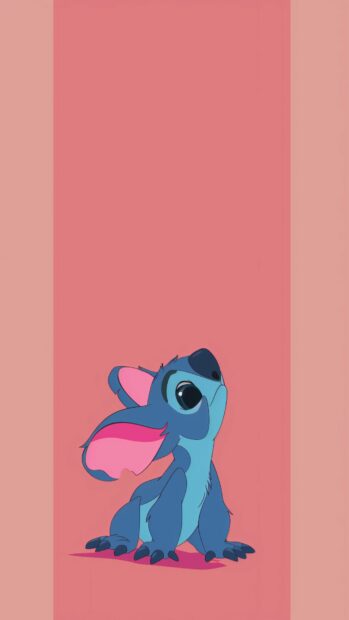 Stitch Wallpaper iPhone HD, depicted in a simple cartoon style, is cute against a solid pink background.