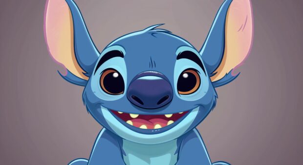 Stitch cartoon character, Disney classic animate, flat color, focus on face.