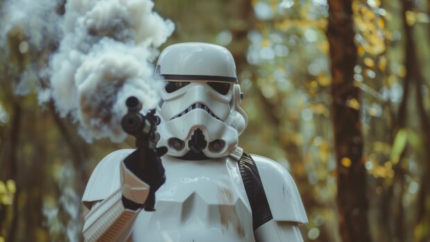 Stormtrooper Wallpapers HD with blaster drawn, ready for action.