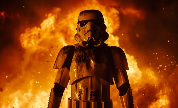 Stormtrooper in silhouette against a burning sky, Star Wars Wallpaper HD.