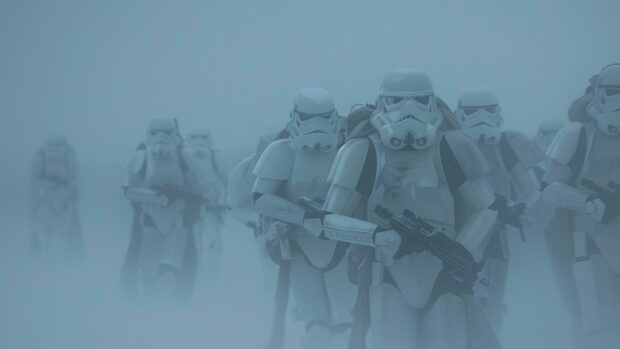 Stormtrooper squad marching through a snowy landscape, Star Wars Stormtrooper 4K Wallpapers.