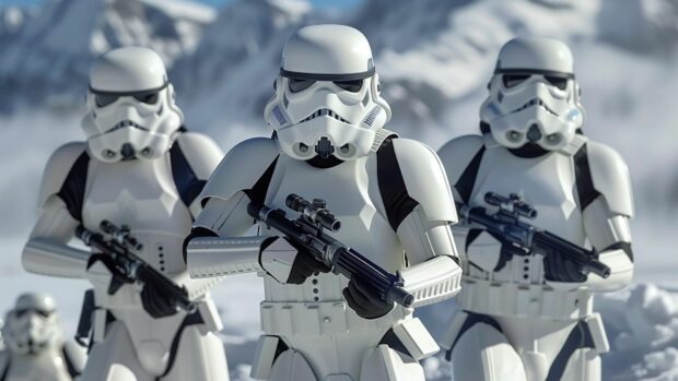 Stormtrooper squad marching through a snowy landscape, Stormtrooper Wallpapers HD.