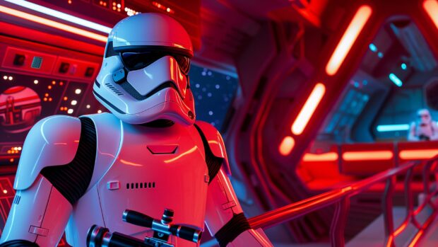 Stormtrooper standing guard on a starship bridge, Star Wars Wallpapers.