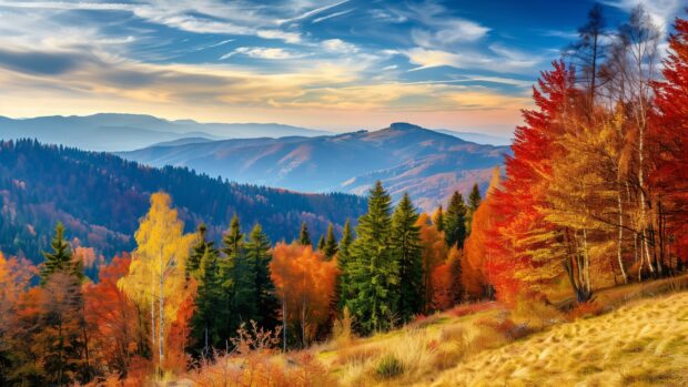 Stunning view of a mountain landscape during autumn, fall wallpaper HD.