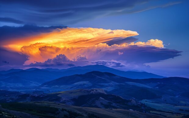 Sunset Cloud Wallpaper HD 1080p, captivating colors, dramatic twilight, serene atmosphere, beautiful landscape.