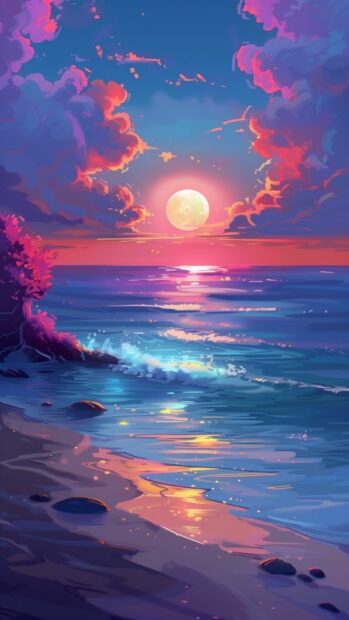 Sunset Ocean aesthetic wallpaper for iPhone .