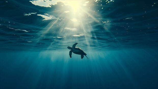 Underwater ocean view with a majestic sea turtle gliding.