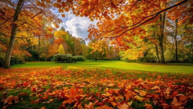 Vibrant autumn foliage in a beautiful garden, Autumn Desktop 2K Wallpaper.