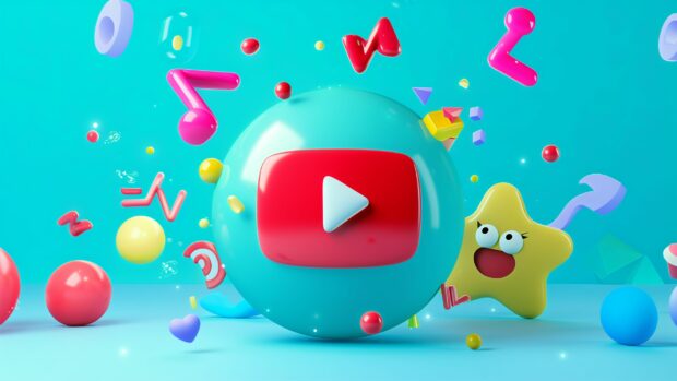 YouTube logo 2K resolution with a playful and colorful design, incorporating fun shapes and elements.