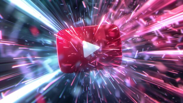 YouTube logo 4K wallpaper with a dynamic and energetic design, using motion lines and vibrant colors.