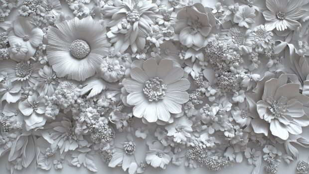 3D floral sculpture wallpaper 4K with intricate details and lifelike textures.