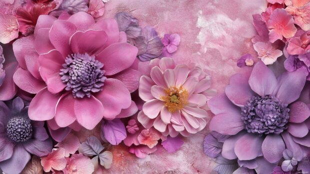 3D flower bloom wallpaper with depth and texture.