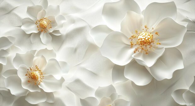 3D flower geometry wallpaper with intricate details and lifelike textures, creating a stunning visual effect.