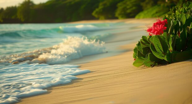 A Hawaii beach desktop Wallpaper HD with gentle waves lapping against the shore.