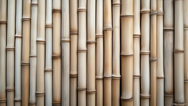 A bamboo wood wallpaper with a light, natural color and vertical lines.