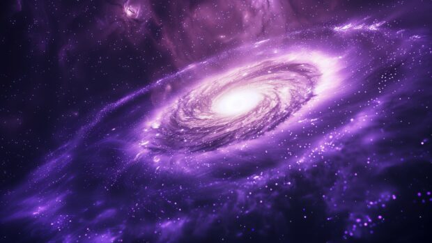 A beautiful purple galaxy core surrounded by cosmic dust and stars.