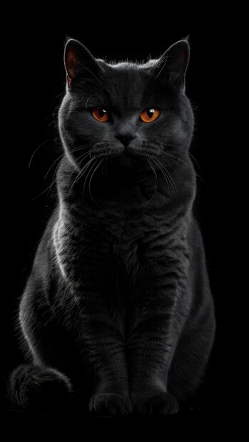 A black British Shorthair cat iPhone wallpaper.