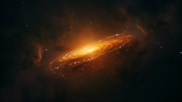 A breathtaking view of a black galaxy surrounded by a halo of interstellar gas.