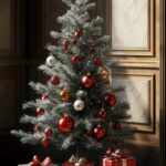 A charming Christmas iPhone Wallpaper with a small, decorated Christmas tree and presents arranged under it.