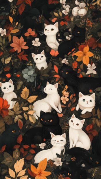 A charming collage of lovely cats, including a mix of white cats, black cats, and playful kittens (2).