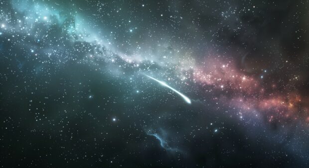 A colorful comet with its tail streaking across the night sky wallpaper.