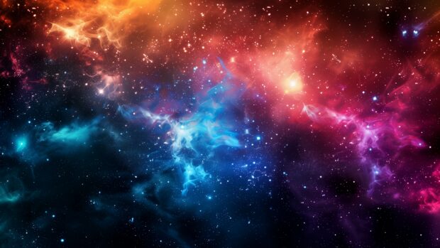 A colorful galaxy 4K wallpaper with a mix of red, blue, and purple hues, shining brightly.