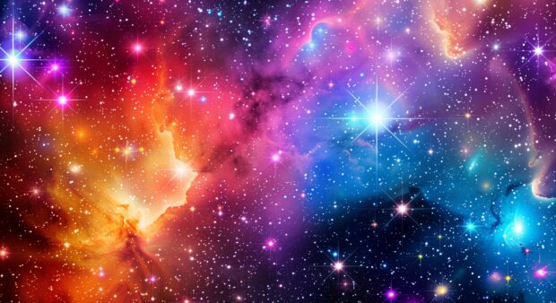 A colorful galaxy with bright, multi hued stars and cosmic dust, showcasing the beauty of the universe in vivid detail.