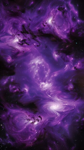 A cute purple galaxy with swirling gas clouds and bright stars.