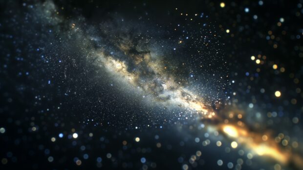 A distant galaxy with a glowing star field, creating a stunning cosmic vista, 4K wallpaper for desktop.