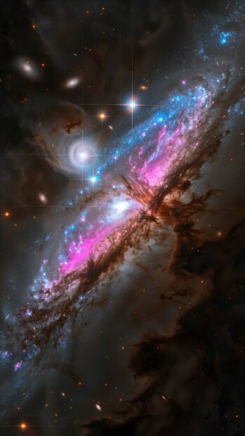 A distant galaxy with bright blue and purple hues in deep space, cute space wallpaper.