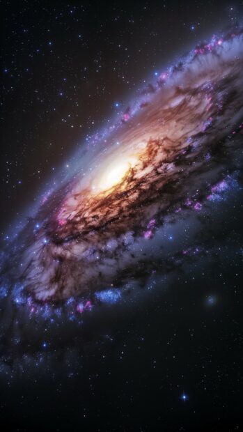 A distant iPhone background galaxy with bright blue and purple hues in deep space.