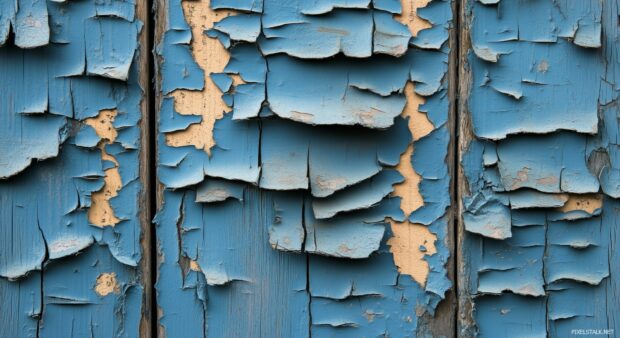 A distressed and rustic wood background with peeling paint and rough texture.