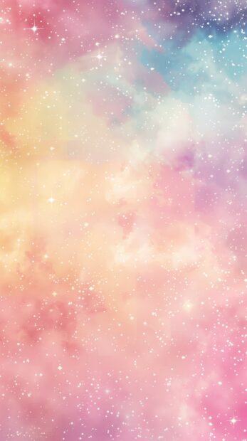 A dreamy galaxy aesthetic iPhone wallpaper showcasing a pastel colored nebula with twinkling stars.