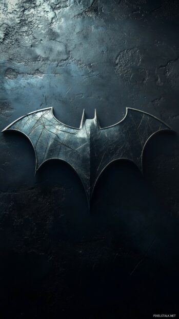 A metallic Batman logo for iPhone wallpaper with a slight shine.