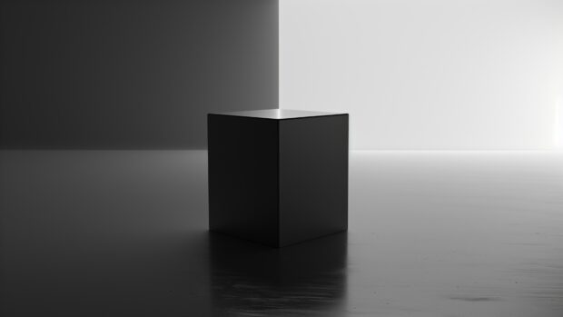 A minimal black wallpaper with a single, tiny white square in the center, 4K resolution.