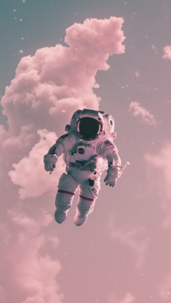 A minimalist galaxy aesthetic wallpaper featuring a lone astronaut floating amidst stars and galaxies, with soft pastel hues and a tranquil atmosphere.