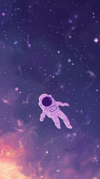 A minimalist iPhone background galaxy featuring a lone astronaut floating amidst stars and galaxies, with soft pastel hues and a tranquil atmosphere.