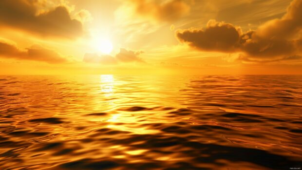 A peaceful view with Ocean Sunset Desktop Wallpaper 4K resolution, golden hues, calm waters.